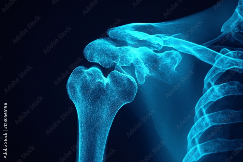 Poster detailed view of a human shoulder joint illustrating skeletal structure in a medical context