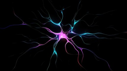 Abstract electric neural network with radiant colors on black background