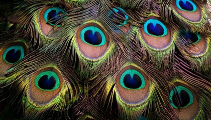 Obraz premium colorful peacock feathers texture background closeup wallpaper