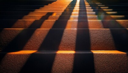 shadows of orange light on black stairs