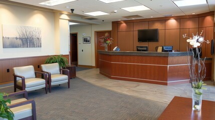 Modern Accounting Firm Lobby with Professional Furnishings and Client Reception Area