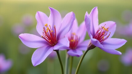 Fototapeta premium Vibrant Purple Saffron Flowers in Full Bloom Close-Up