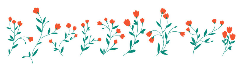 Wildflowers set. Hand drawn vector illustration. Set of elements for design and decoration.