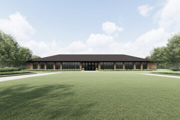 Obraz premium A large building with a lot of windows and a large front door