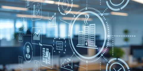 Obraz premium Digital Business Analytics: Smart Building Management and Data Visualization