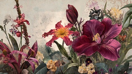 Crimson & Gold Botanical Bouquet: A Romantic Vintage Floral Composition