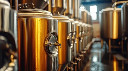 Shiny Metal Brewing Tanks in Modern Craft Brewery Environment
