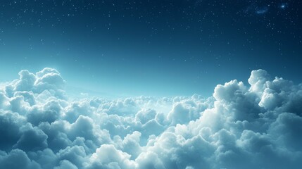 Tranquil Cloudscape Under a Starry Sky - Serene Atmosphere and Ethereal Vastness