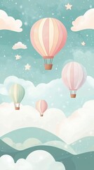 Obraz premium Pastel Hot Air Balloons Float Above Gentle Hills