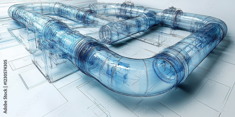 Poster transparent pipeline structure with complex design in a modern engineering environment