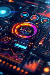 Obraz premium Futuristic Vehicle Monitoring App with Holographic UI and Fuel Efficiency Progress Bar