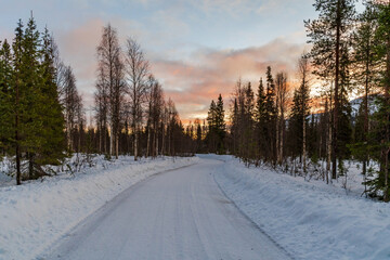 Fototapeta premium Beautiful winter landscape in Finnish Lapland around Akaslompolo, Finland