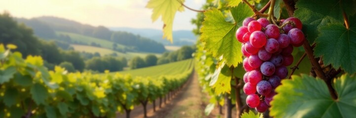 Fototapeta premium Weintrauben auf einem bunten Blatt in der Herbstzeit, grapes, landscape