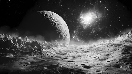 Lunar image showcase the surface features of the moon, including craters, mountains, valleys, and plains. Lunar Plains. Illustration