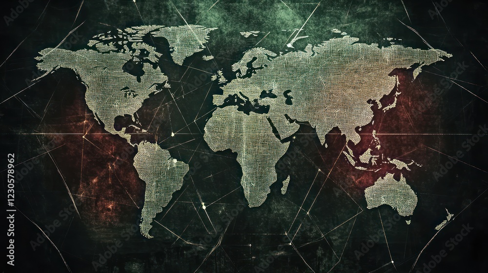 Poster Global Network Connection World Map Digital Grid