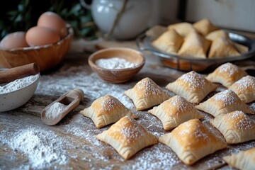 An assortment of freshly baked dessert pastries neatly arranged on a tray, ready for the final step of decoration.
