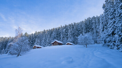 winter landscape in the mountains, Nendaz, Switzerland