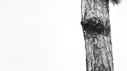 Fototapeta premium Close-up tree trunk, textured bark, outdoor, bright sky, nature photography