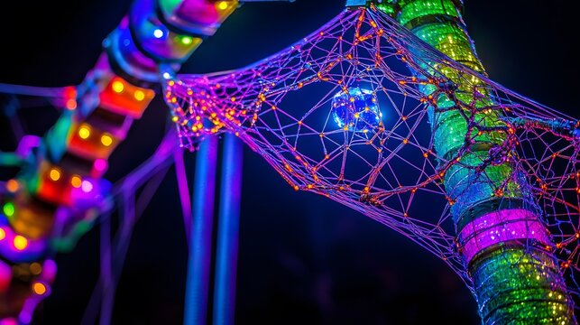 Neon Web Light Installation Art Night Photography - Powered by Adobe