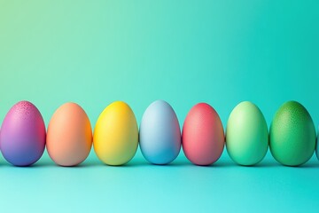 Vibrant Gradient Easter Eggs on Turquoise Background: Colorful Spring Holiday Decor
