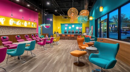 Vibrant Cocoa Cafe Interior Design Features Colorful Seating