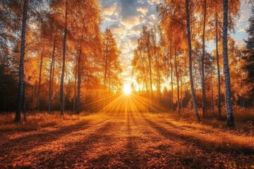 Obraz premium Sunlit Autumn Forest Scene