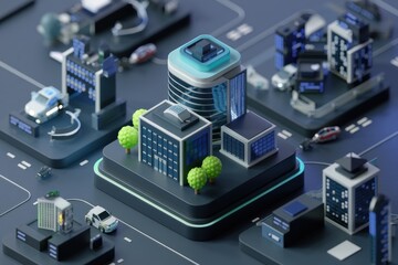 Smart City: A futuristic urban landscape with interconnected buildings, autonomous vehicles, and advanced technology.
