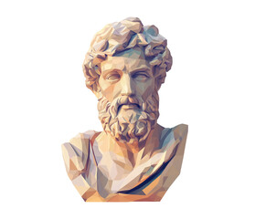Obraz premium Low-poly vector illustration of an ancient Greek sculpture portrait, flat design, pastel colours, soft shadows.