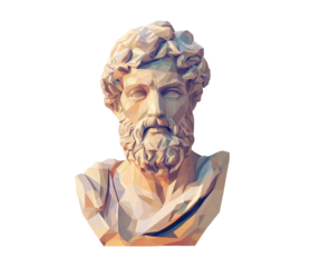 Low-poly vector illustration of an ancient Greek sculpture portrait, flat design, pastel colours, soft shadows.
