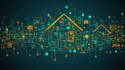 Fototapeta premium Smart Home Technology Concept: Digital Network of Connected Devices and IoT Solutions