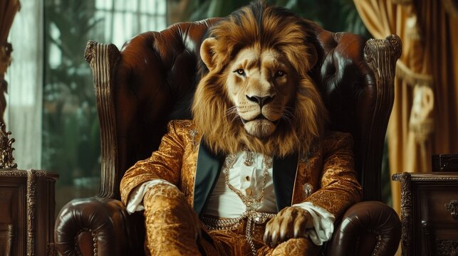 Man wearing lion costume in restaurant setting