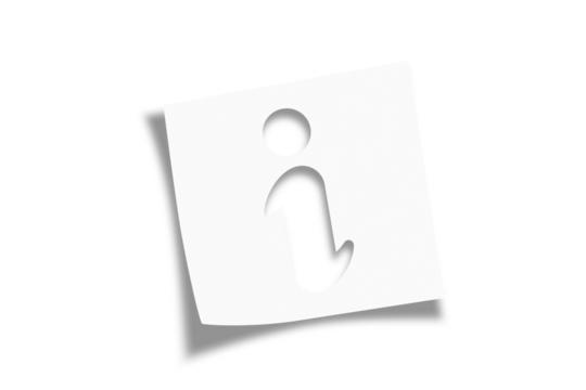 Note paper with information sign on transparent background