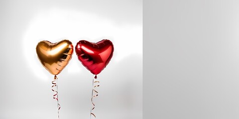 Red and Gold Heart-Shaped Balloons for Celebrations Valentine day, white background