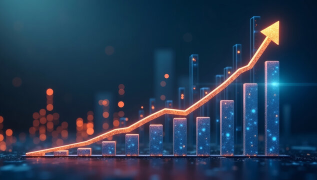Market chart of business increase stock graph or investment financial data profit on growth money diagram background