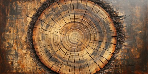 Artistic representation of a tree stump, showcasing intricate wood grain patterns. Suitable for nature-themed decor, eco-friendly products, and woodworking promotions.
