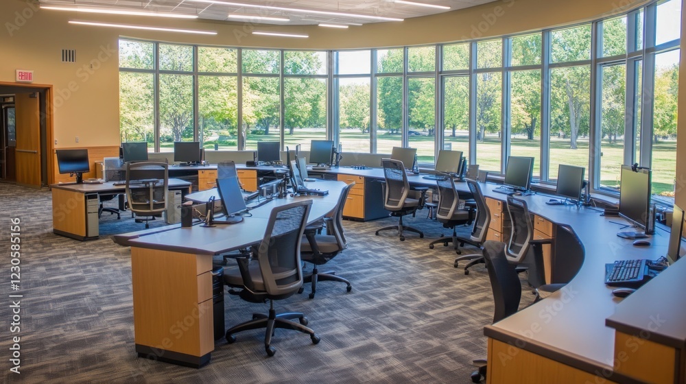 Poster Modern Computer Lab With Large Windows and Natural Light