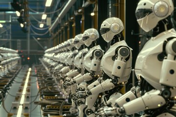 Futuristic Robotics Manufacturing Plant with Robots Assembling Units for Industrial Innovation