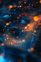 Obraz premium Dynamic Neon Digital Network: Abstract Technology Visualization in Blue and Orange