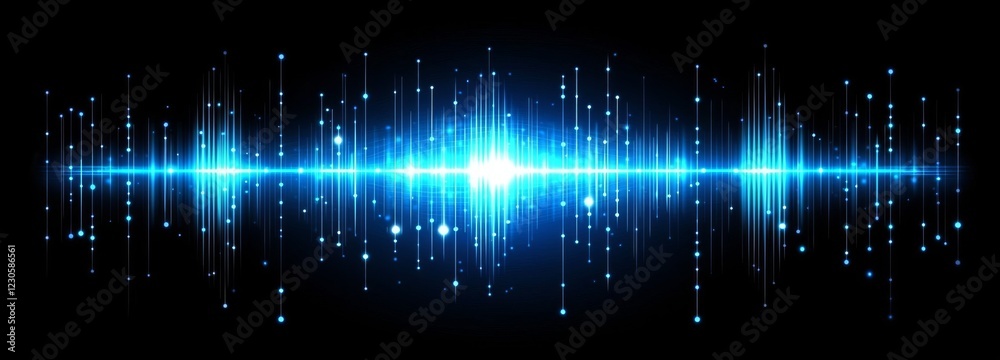 Poster abstract blue background with floating points. descending cyber particles. flowing big data. 3d rend