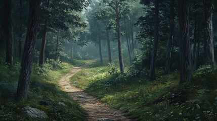 Fototapeta premium A trail cutting through a dense forest.