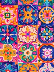 Fototapeta premium Vibrant tiles in a mosaic style pattern for background or textile design.