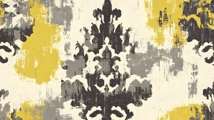 Abstract Damask Pattern Seamless Texture Grey Yellow