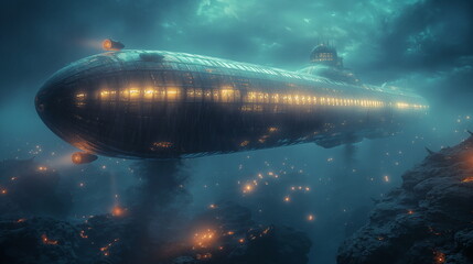 Fototapeta premium A huge cylindrical ship about a kilometer long wit_009