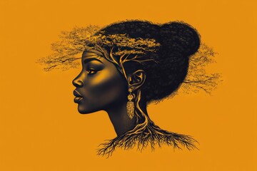 Portrait of a Woman with Tree Elements: Nature, Roots, and Beauty in Harmony