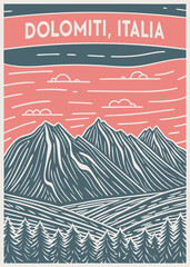 Dolomiti, Italy - minimalist poster, sticker, t-shirt, card, wall art, souvenir printing design