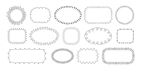 Set of Doodle frames with curly, spiral, wavy, scalloped edges. Simple Black scribble line art frame collection. Template for invitation, card, scrapbook, label, Child creative design