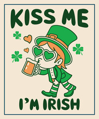 Kiss me I am Irish vector typography St. Patrick’s Day t-shirt design.