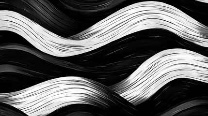 Black and white abstract design featuring flowing waves and contrasting brush strokes