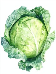Obraz premium Fresh green cabbage with glossy leaves. Often used in cooking as a healthy and nutritious choice.