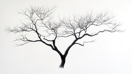 Fototapeta premium Winter tree silhouette, stark branches, white background, nature photography, design element